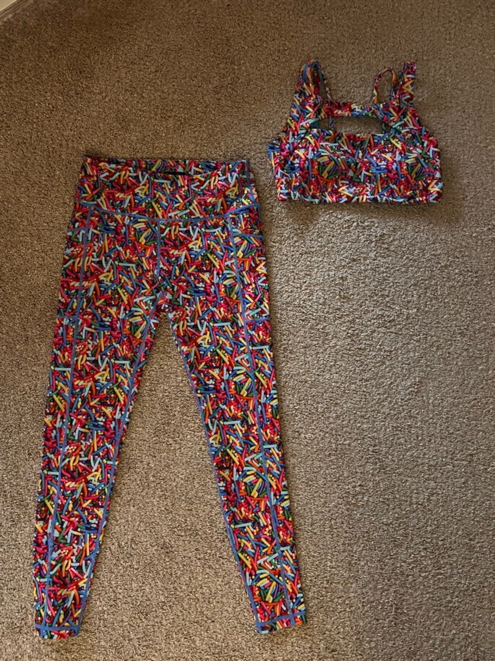 Constantly Varied Gear Multicolor Sprinkle-Print Leggings and Sports Bra Set